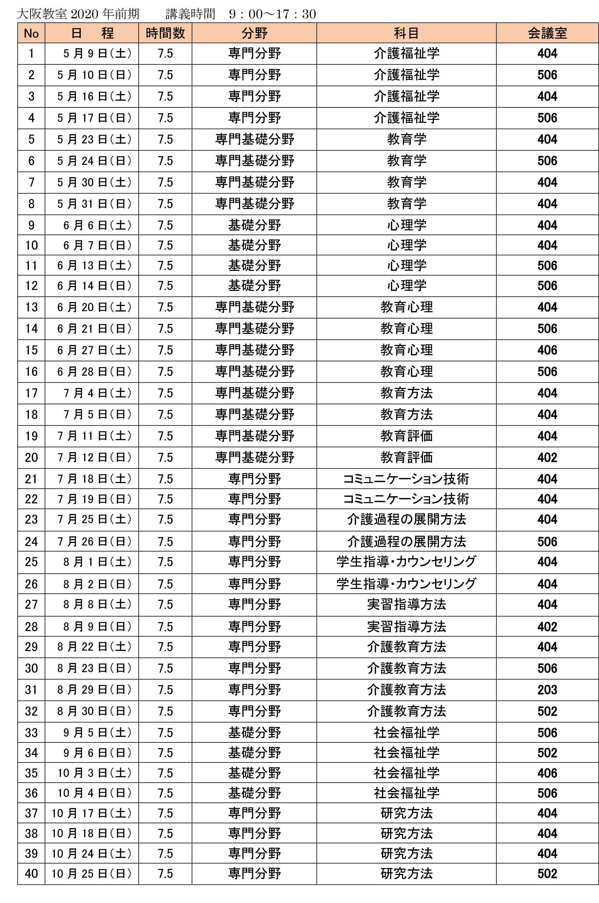 講習日程 講習日程
